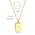 Gold plated stainless steel necklace featuring a rectangle sunburst pendant with crystal - Steel / Square Sun Style (NE290502)