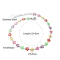 Colorful floral stainless steel anklet with 18k gold plating and lobster clasp - Small Flower Style (AN11180MS) / Colorful Flower (Silver)