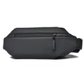 Waterproof black waist bag for men with matte finish and adjustable nylon shoulder strap - Black