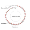 18k gold plated stainless steel anklet with red beads and eye-shaped metal links - Hollow Eye Red Bead (Silver)