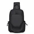 Waterproof black oxford crossbody chest bag with geometric flap and dual zippers - Black