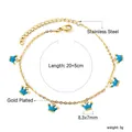18k gold plated stainless steel anklet featuring five blue crown zircon charms - Blue Crown (Gold)