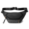 Men's black sport waist bag with orange pullers and adjustable strap for outdoor use - Black
