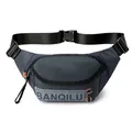 Men's sports waist bag in navy blue and grey with adjustable nylon strap and buckle - Blue