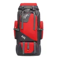 90L large capacity outdoor hiking backpack in red and grey durable fabric - Red