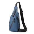 Sac bandoulière homme bleu foncé mat imperméable avec port de chargement USB - Bleu