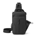 Water-resistant black functional chest bag for men with adjustable shoulder strap - Black