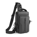 Waterproof dark grey functional chest bag with multi-layer zippers and side mesh pocket - Gray