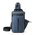 Waterproof dark blue crossbody chest bag with adjustable strap and side mesh pocket - Blue