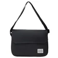 Sac messager minimaliste en toile noire avec bandoulière et rabat de couverture - Noir