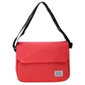 Minimalist red canvas messenger bag with adjustable black strap and flap design - Red