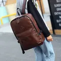 Sac à dos classique en cuir PU marron foncé pour homme au style de voyage vintage épuré - Brun Foncé