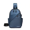 Borsello monospalla uomo blu scuro impermeabile con porta di ricarica USB esterna - Blu