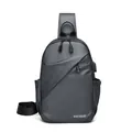 Borsa a tracolla nera impermeabile con porta di ricarica USB e logo KOKIBEDY - Grigio chiaro