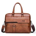 Brown vintage business briefcase for men with large capacity and adjustable shoulder strap - Brown