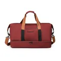 Bolsa de viaje grande rojo oscuro con compartimento para zapatos y correas marrón - Rojo