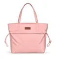 Pink high-capacity tote bag with dual handles and elegant leather brand patch - Pink