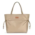 Minimalist beige tote bag with large capacity and drawstring front pocket detail - Dark Khaki