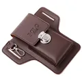 Vertical brown leather cell phone belt pouch with silver metal clasp and belt loop - Brown Pouch Style