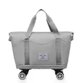 Grand sac de voyage gris imperméable avec roulettes et fermeture éclair extensible - Gris