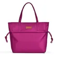 Large rose red tote bag made of waterproof nylon fabric with brown leather logo patch - Deep purple