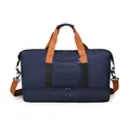 Bolso de viaje azul oscuro con asas marrones y compartimento separado para zapatos - Negro