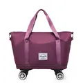 Grand sac de voyage violet avec roues et fond extensible pour sport et fitness - Violet foncé