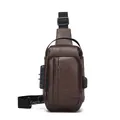 Sac de poitrine marron foncé pour homme avec antivol et port de charge USB - Brun Foncé