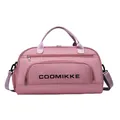 Pink waterproof travel duffel bag with COOMIKKE logo and adjustable shoulder strap - Pink