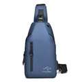 Wasserdichte dunkelblaue Brusttasche für Herren mit USB-Anschluss und Reißverschluss - Blau