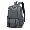 Dark grey minimalist laptop backpack for men with vibrant orange zipper details - Gray