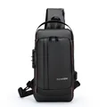 Sac de poitrine étanche pour hommes avec cadenas antivol et port USB externe inclus - Marron (Fermeture Éclair Verticale)