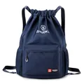 Zaino impermeabile in oxford blu navy con chiusura a coulisse e tasche laterali a rete - Blu scuro