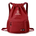 Zaino rosso impermeabile in oxford con coulisse, tasca frontale e tasche laterali a rete - Piccolo / Borgogna