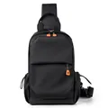 Water-resistant black crossbody chest bag for men with stylish orange zipper accents - Black