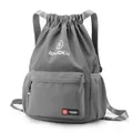 Zaino grigio impermeabile in tessuto Oxford con coulisse, tasca frontale e tasche laterali rete - Piccolo / Grigio