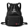 Zaino nero in tessuto Oxford impermeabile con coulisse e grande tasca frontale zip - Nero