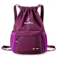 Zaino viola impermeabile in tessuto Oxford con coulisse e tasche laterali a rete - Viola scuro
