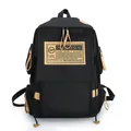 Zaino in tela nera con etichetta vintage marrone chiaro e scomparto per laptop PC - Nero