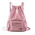 Pink drawstring backpack made of waterproof nylon for sports and fitness gym use - Lotus Pink