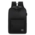 Minimalistische zwarte USB-oplaadbare rugzak van duurzaam nylon met trendy label - Verbeterd (Met USB-poort) / Verbeterde Zwart
