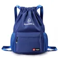 Zaino blu in tessuto Oxford impermeabile con coulisse, logo del brand e tasche a rete - Blu zaffiro