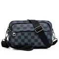 Sacoche pour hommes à motif damier gris avec bandoulière en nylon réglable - Cercles Noirs