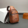 Brown vintage faux leather crossbody chest bag for men with adjustable shoulder strap - 5804 Orange