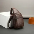 Vintage brown PU leather crossbody chest bag with adjustable strap and multiple zippers - Dark Brown (5804)