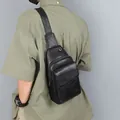 Men's matte black cross-body bag with litchi grain texture and front flap pocket - 5803 Black
