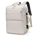 Business travel backpack in cream white with water-resistant fabric and laptop compartment - Off White