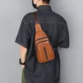 Men's retro caramel brown PU leather chest bag with adjustable nylon shoulder strap - 5805 Orange