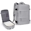 Light grey travel backpack with large capacity and 180-degree flat opening for clothes - Gray