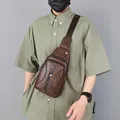 Brown leather sling bag for men with zipper closure and adjustable shoulder strap - Dark Brown (5805)